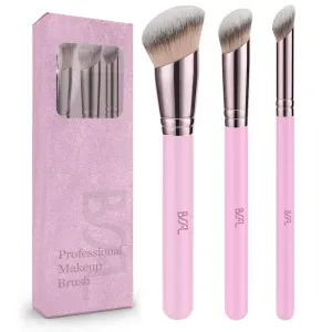 Complete BSFL professional makeup brush set including custom black packaging box and three high-end brushes.