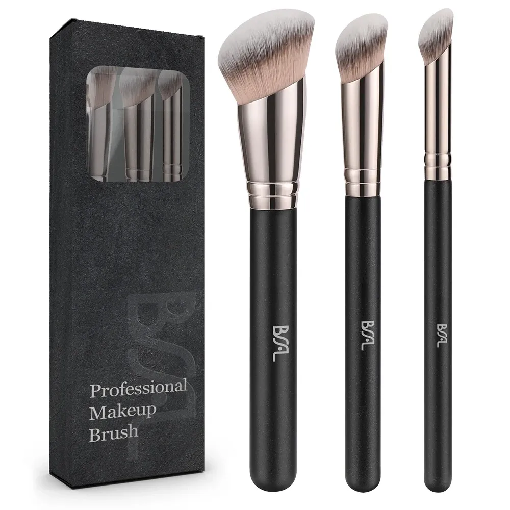 3-Piece Angled Makeup Brush Set (Black) | BSFL