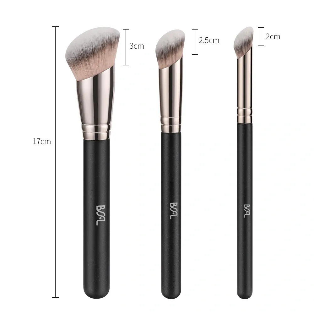 3-Piece Angled Makeup Brush Set (Black) | BSFL