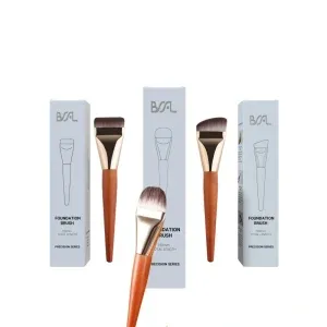 A complete collection of BSFL foundation brushes displayed with minimalist white brand packaging, showcasing professional B2B retail-ready makeup tool solutions.