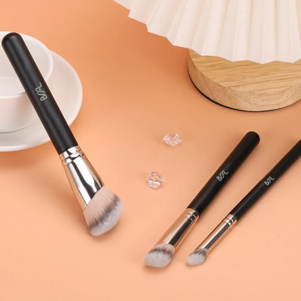 3-Piece Angled Makeup Brush Set (Black) | BSFL