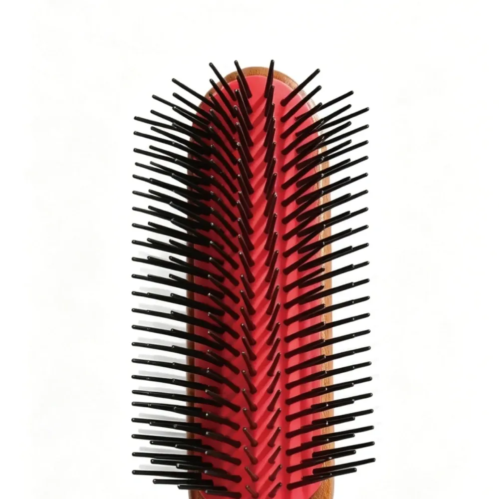 BSFL 9 row styling hairbrush showing black nylon pins and red cushion