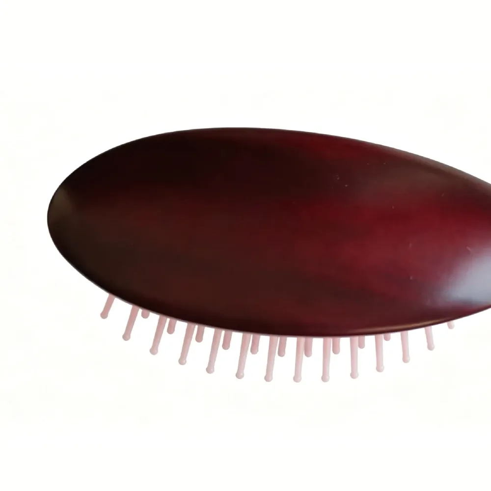 BSFL Beech Wood Cushion Hairbrush Pink Nylon Pins Mahogany Finish