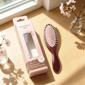 BSFL beech wood cushion hairbrush with pink sakura packaging box
