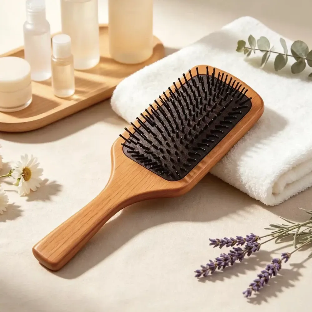 BSFL Natural Beech Wood Cushion Hairbrush with Nylon Pins