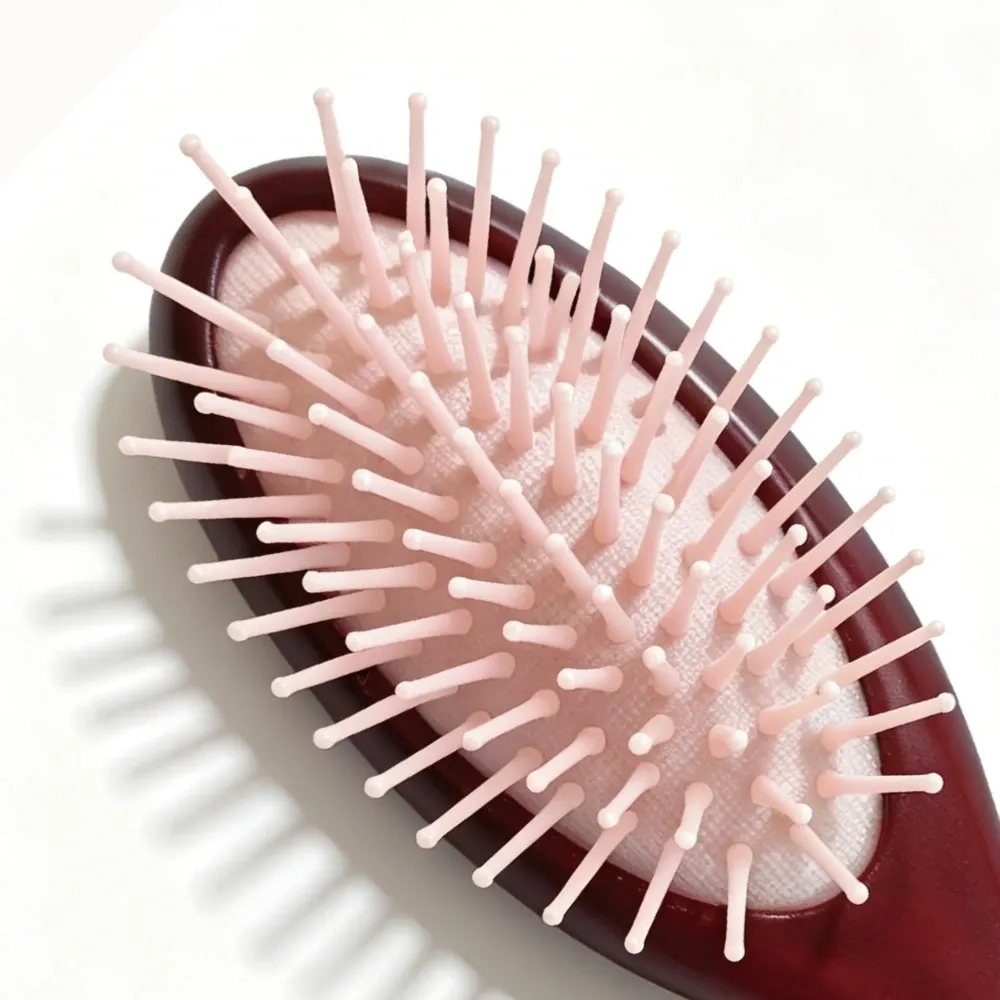 BSFL Beech Wood Cushion Hairbrush Pink Nylon Pins Mahogany Finish