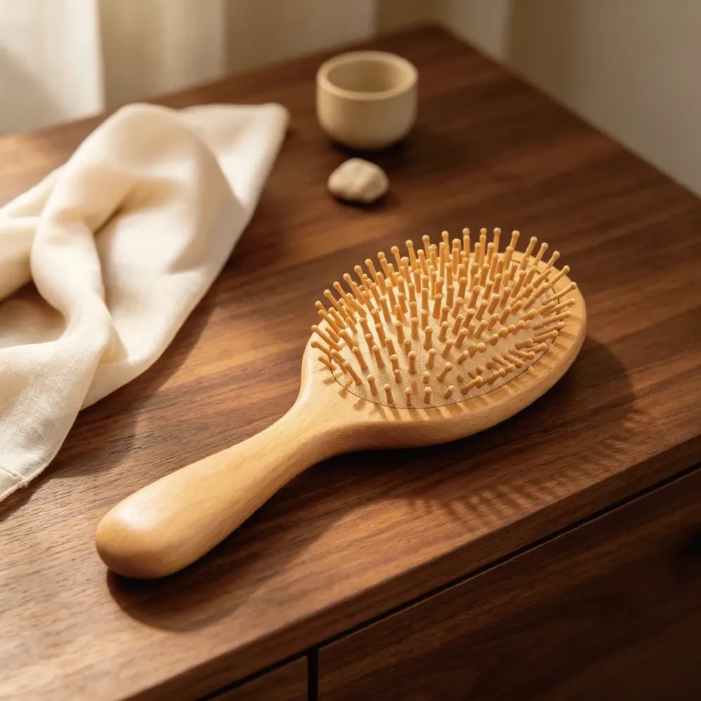 BSFL Natural Beech Wood Paddle Hairbrush for Scalp Care