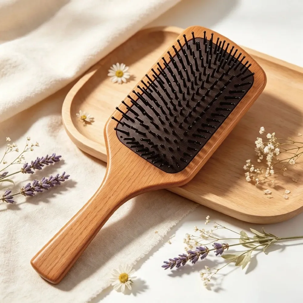 BSFL Natural Beech Wood Paddle Hairbrush