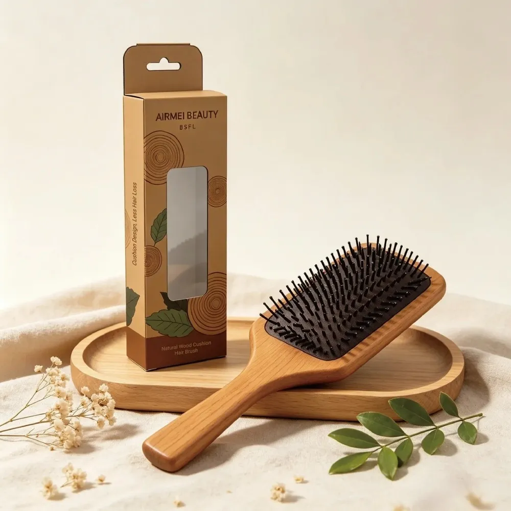 BSFL Natural Beech Wood Paddle Hairbrush