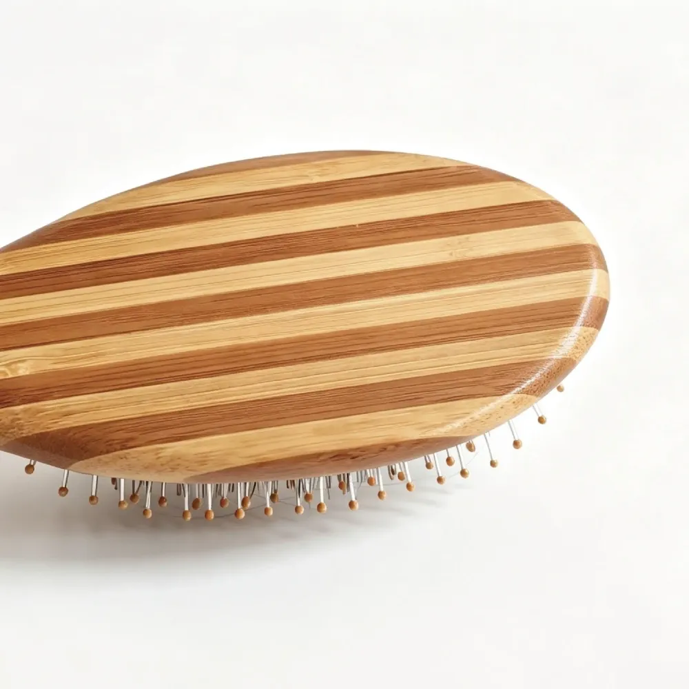 BSFL Striped Bamboo Boar Bristle Hairbrush with Nylon Pins