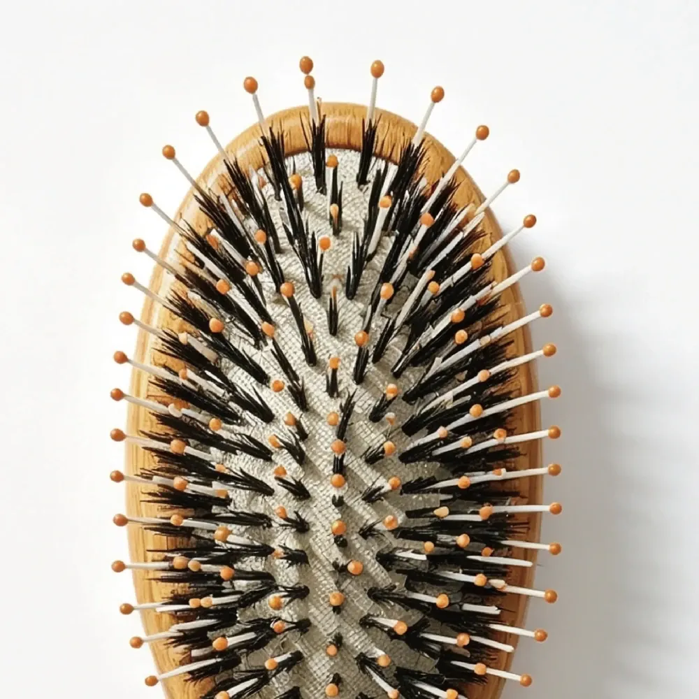 BSFL Striped Bamboo Boar Bristle Hairbrush with Nylon Pins