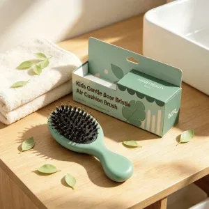 BSFL sage green mini boar bristle cushion hairbrush with custom packaging box