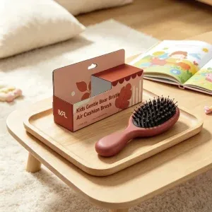 BSFL dusty rose mini boar bristle cushion hairbrush with custom packaging box