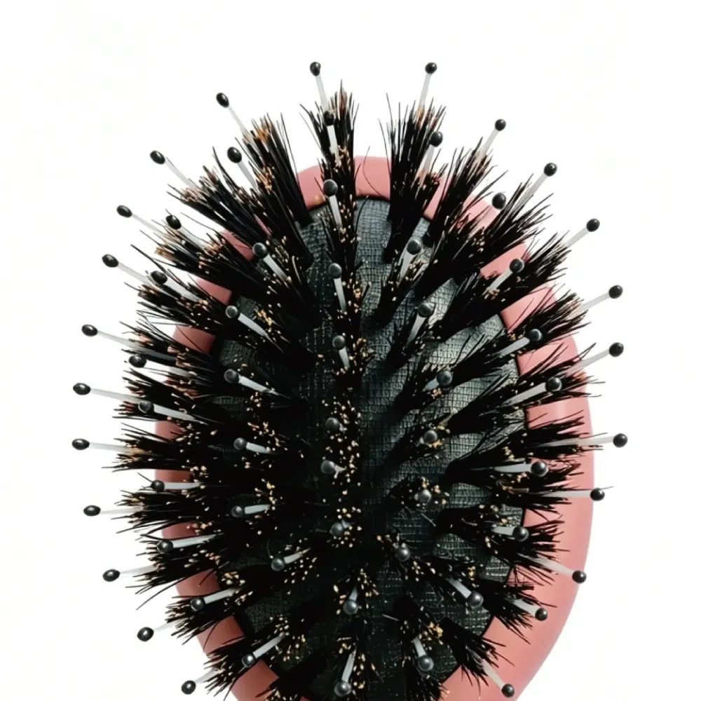 BSFL Mini Boar Bristle Cushion Hairbrush Dusty Rose Beech Wood