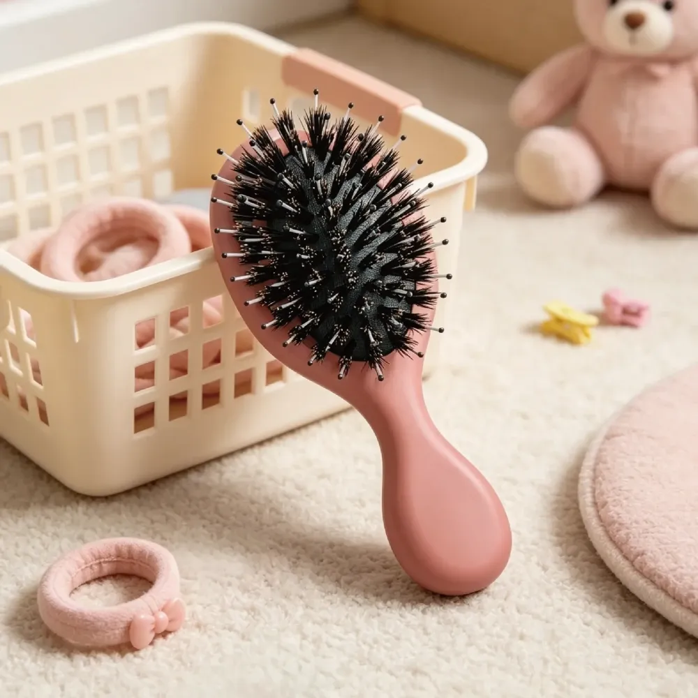 BSFL Mini Boar Bristle Cushion Hairbrush Dusty Rose Beech Wood
