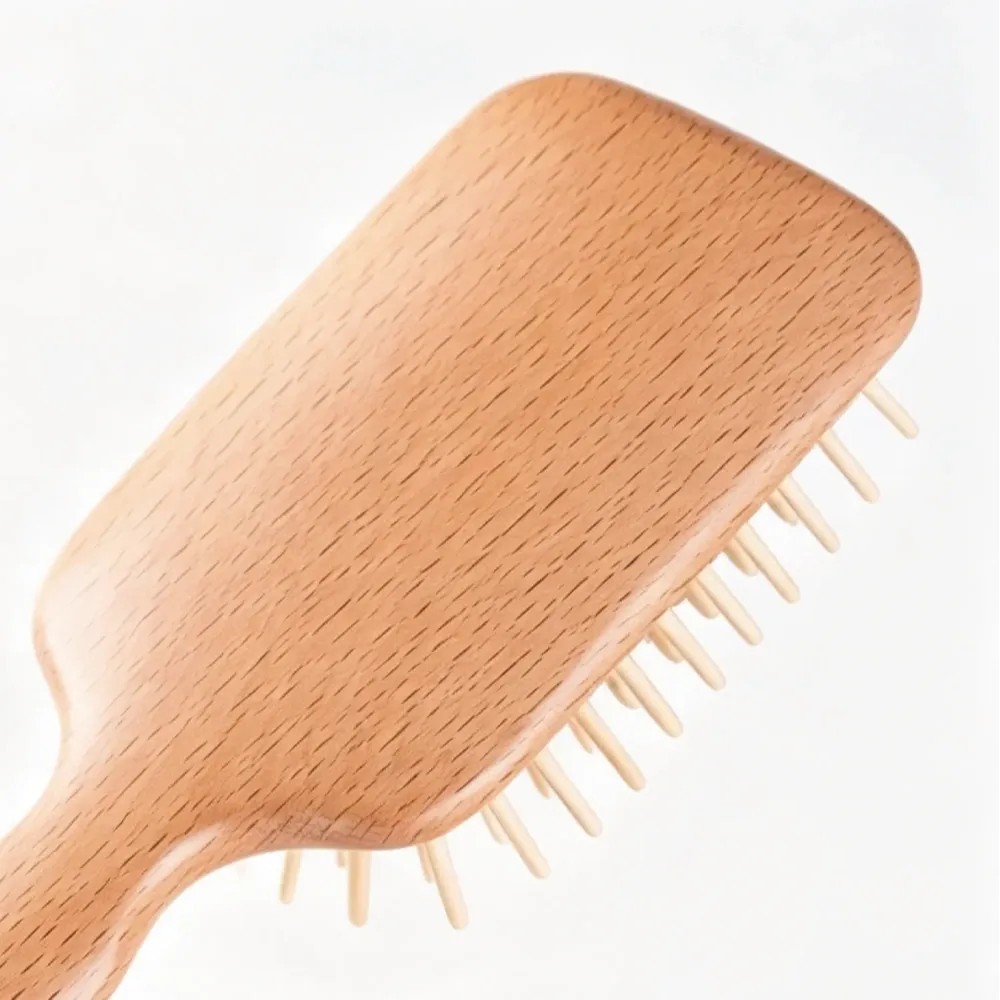 BSFL Natural Wooden Pin Hairbrush Beech Wood Scalp Massage Cushion