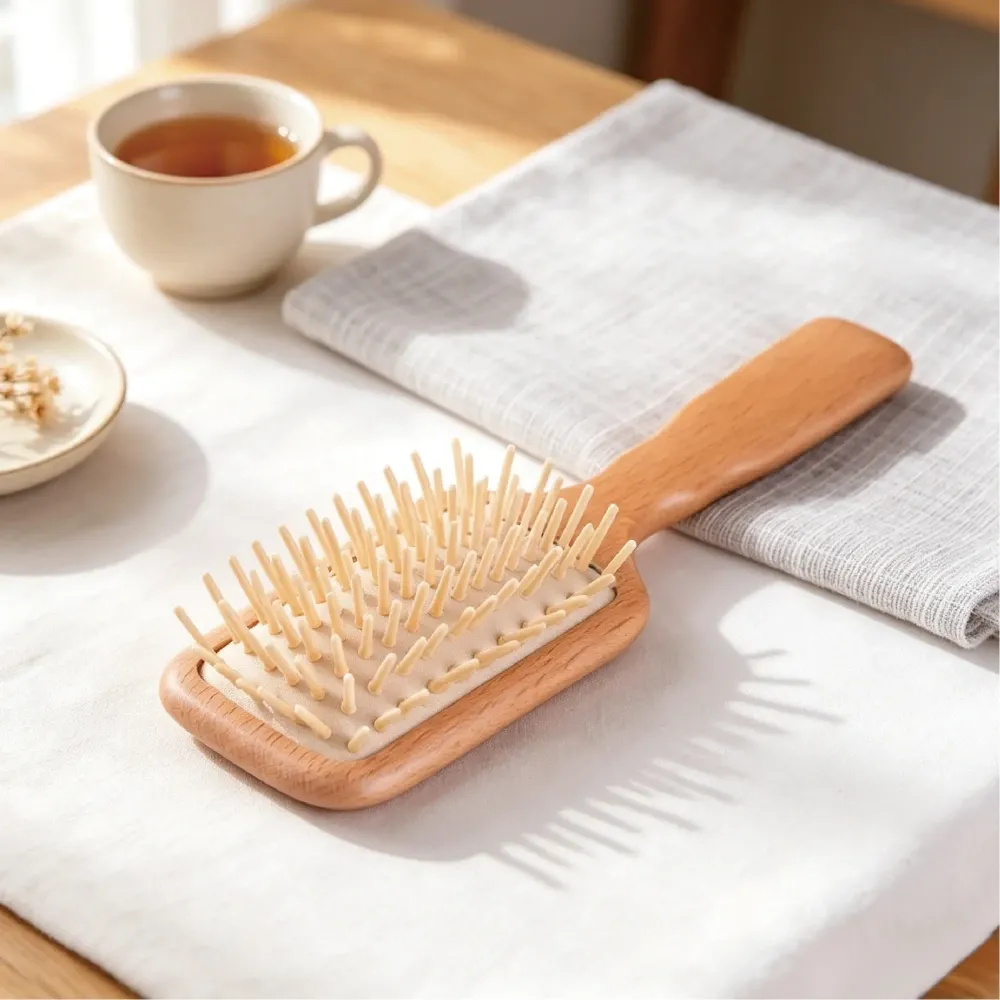 BSFL Natural Wooden Pin Hairbrush Beech Wood Scalp Massage Cushion