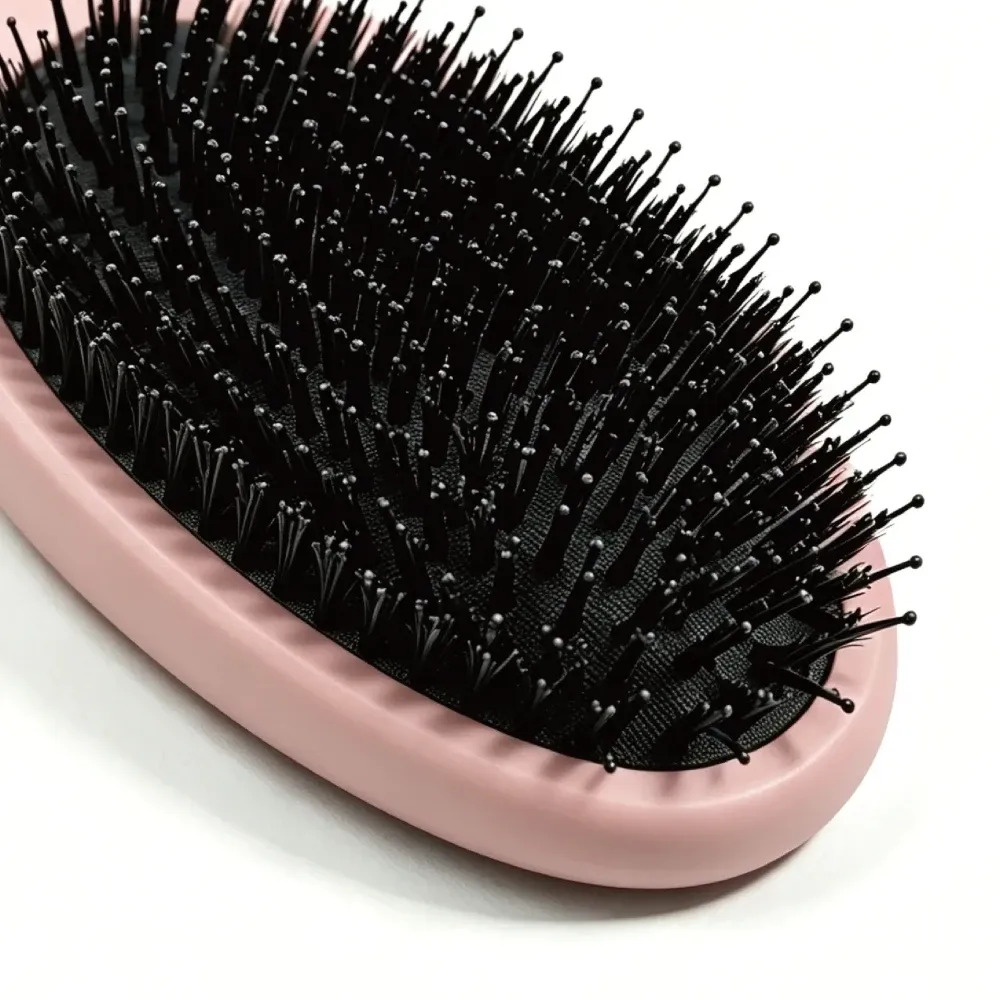 BSFL Pink Beech Wood Boar Bristle Hairbrush for Scalp Care