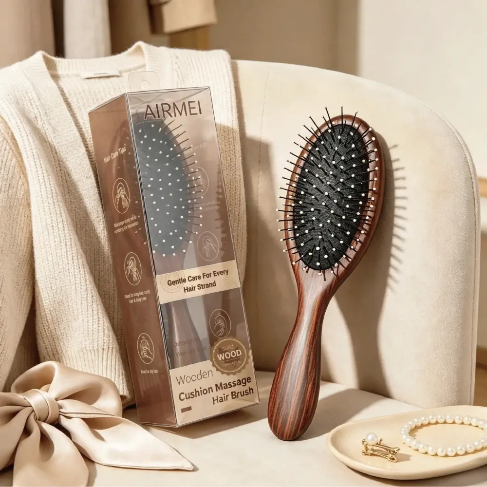 BSFL rosewood grain hairbrush clear packaging box with dieline design