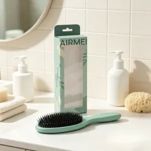 BSFL sage green detangling hairbrush with custom packaging box