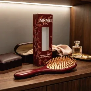 BSFL Custom Solid Wood Hair Brush with Premium Packaging Box and B2B Customization Options