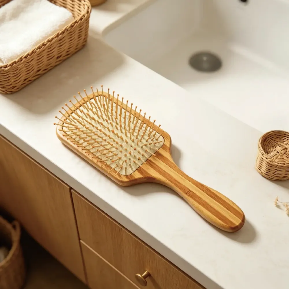 BSFL Large Two-Tone Striped Bamboo Hairbrush with Bamboo Pins