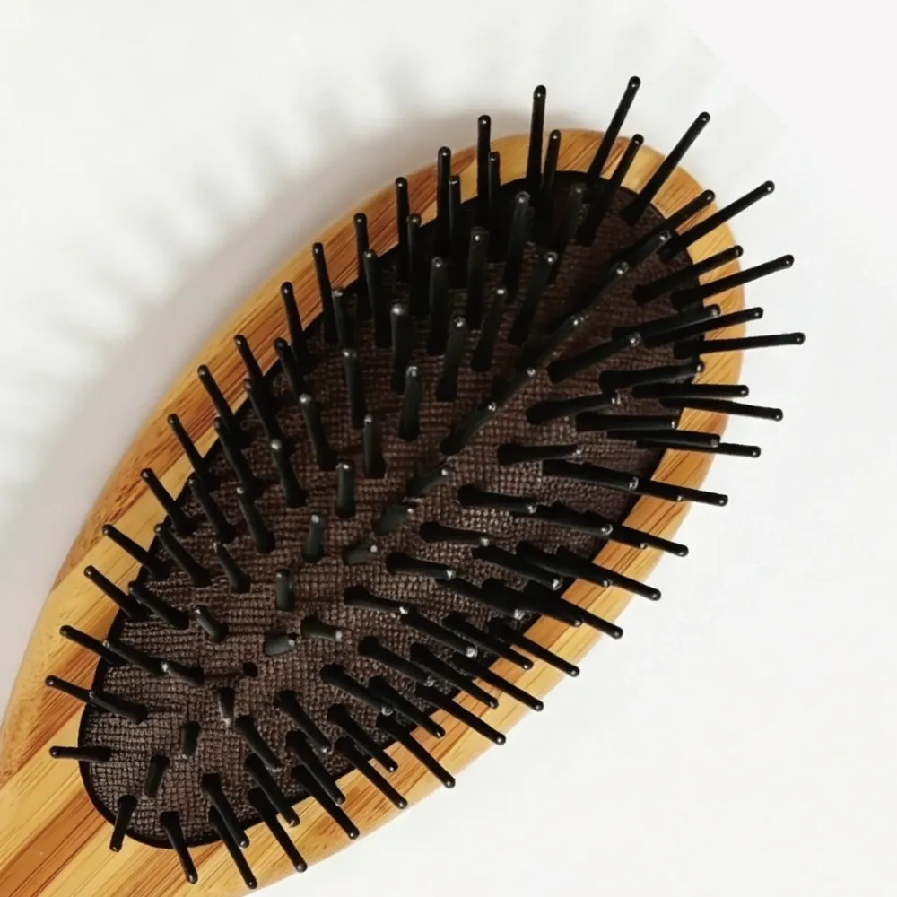 BSFL Oval Striped Bamboo Cushion Hairbrush with Nylon Pins