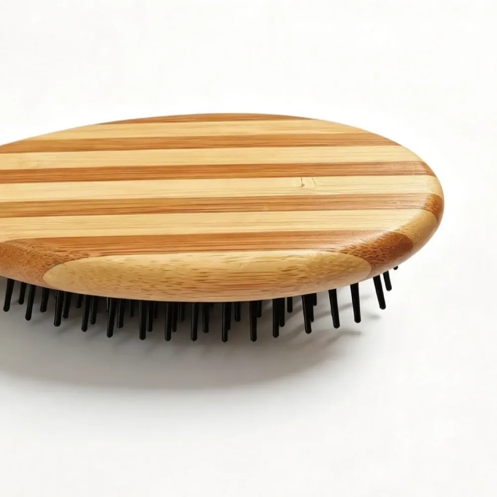 BSFL Oval Striped Bamboo Cushion Hairbrush with Nylon Pins