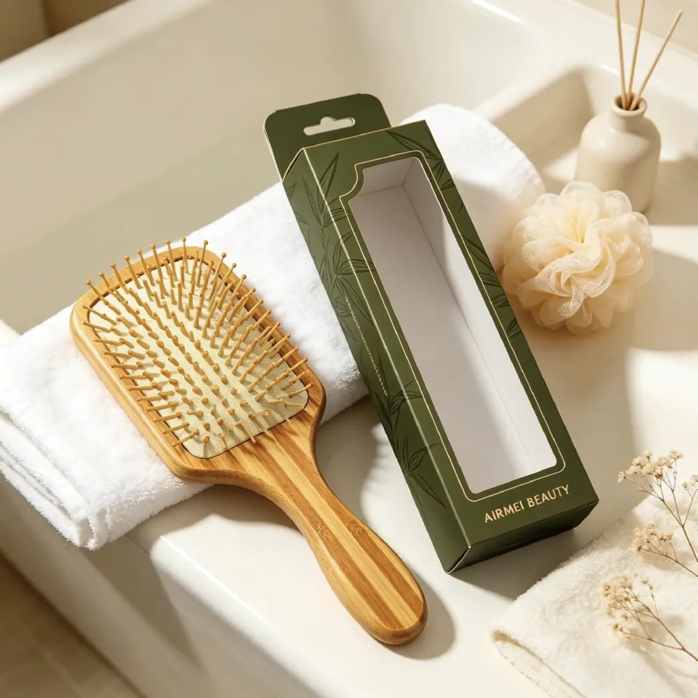 BSFL Large Two-Tone Striped Bamboo Hairbrush with Bamboo Pins