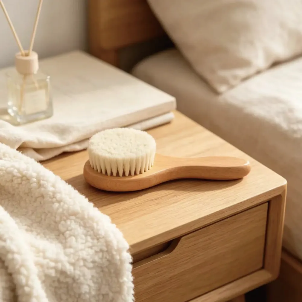BSFL Soft Natural Wool Baby Hairbrush with Beech Wood Handle