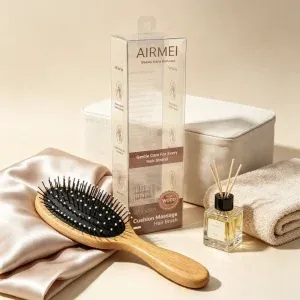 BSFL beech wood hairbrush clear packaging box with dieline design