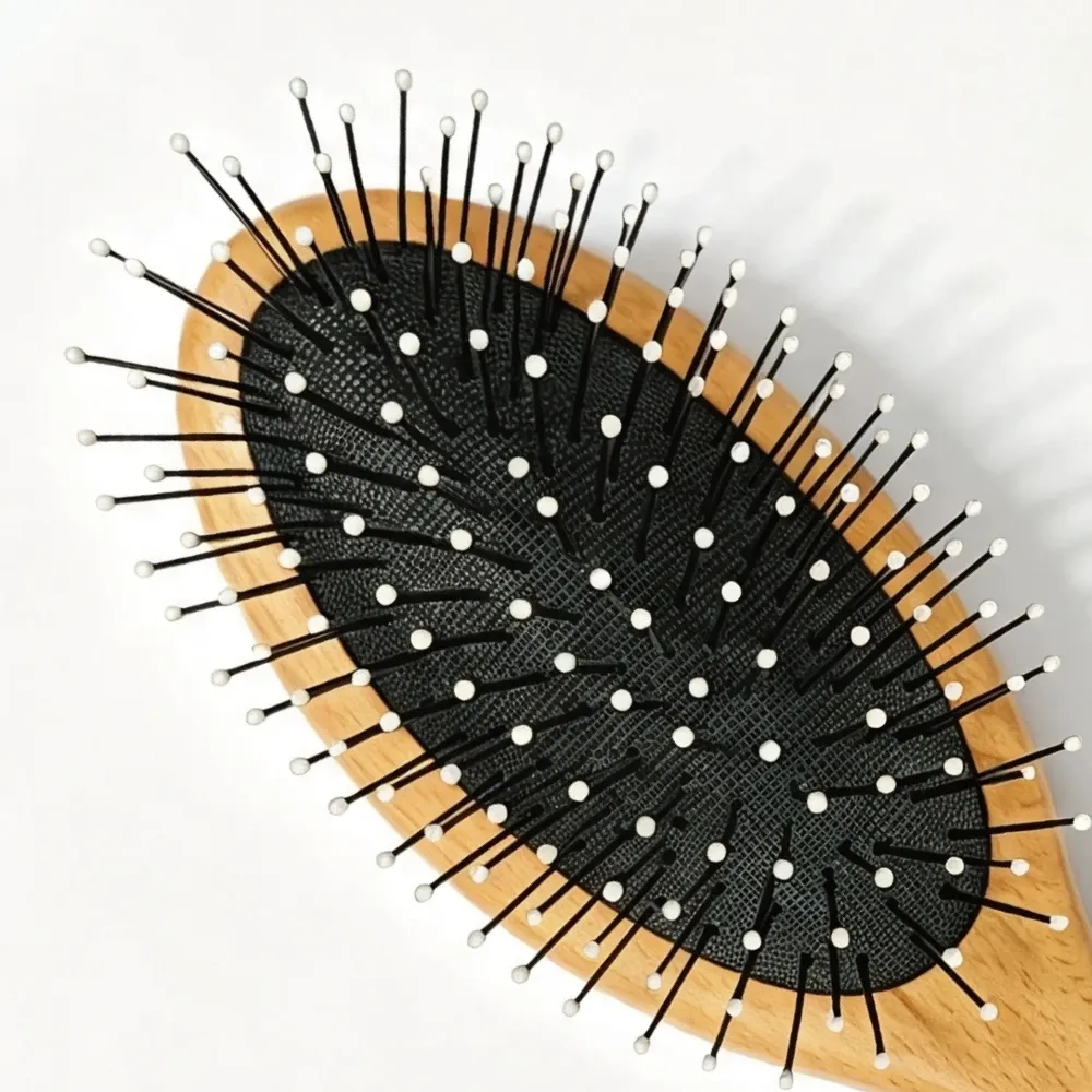 BSFL Natural Beech Wood Cushion Hairbrush with Soft White Tips