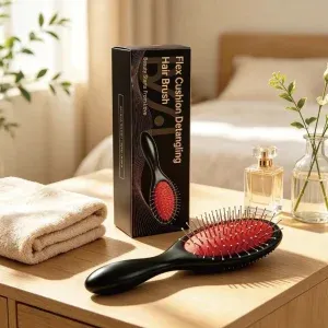 BSFL Flex Cushion Detangling Hair Brush set with luxury black packaging box.